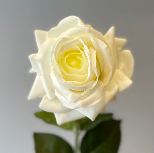 Real Touch White Hannah Rose Green center Single Stem  Artificial Flower