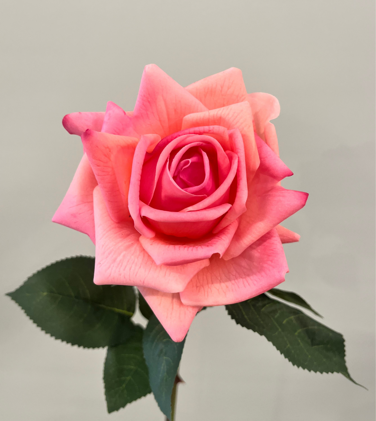 Real Touch Coral Pink Tiarna Rose Single Stem Artificial Faux Flowers