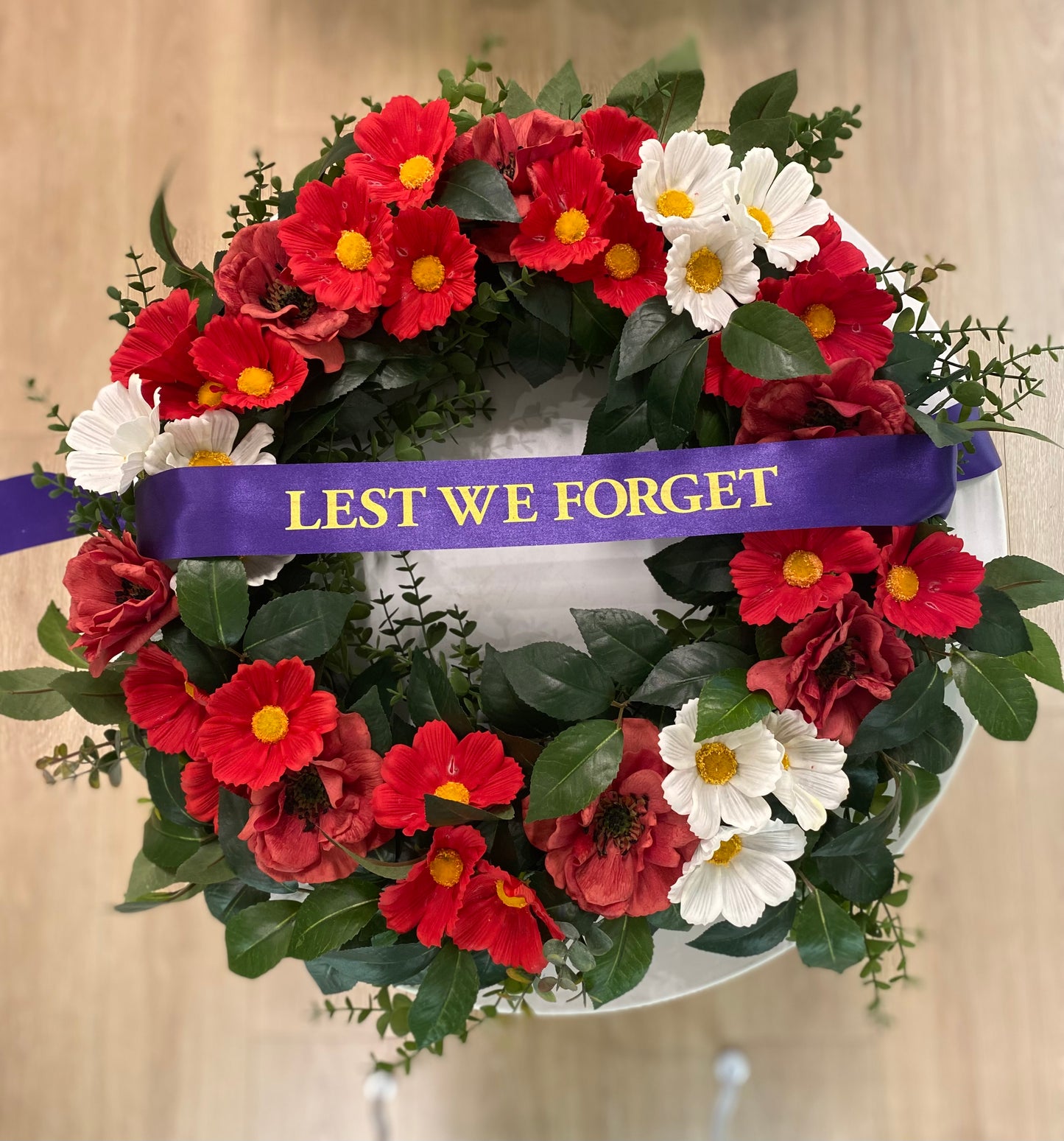 Wreath, Lest We Forget, ANZAC Day Wreath, Artificial Flowers,