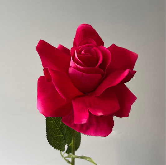 Hot Pink Velvet Rose Single Stem Artificial Flower Faux Flower