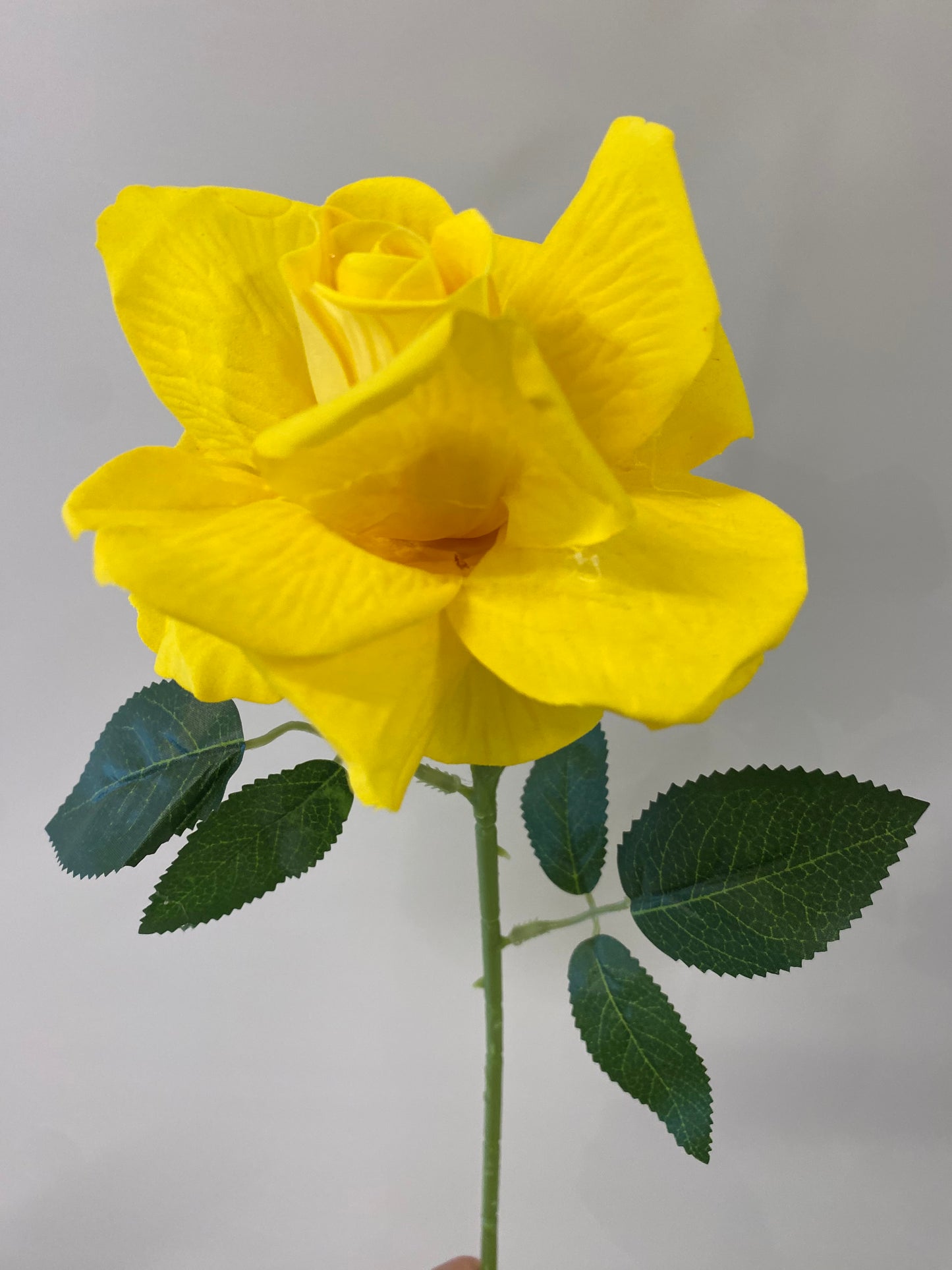Yellow Velvet Rose Single Stem Artificial Faux Flower