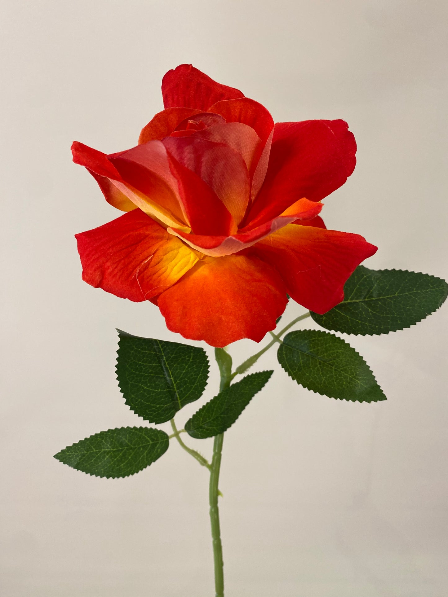 Fire Red Velvet Rose Single Stem Artificial Faux Flower
