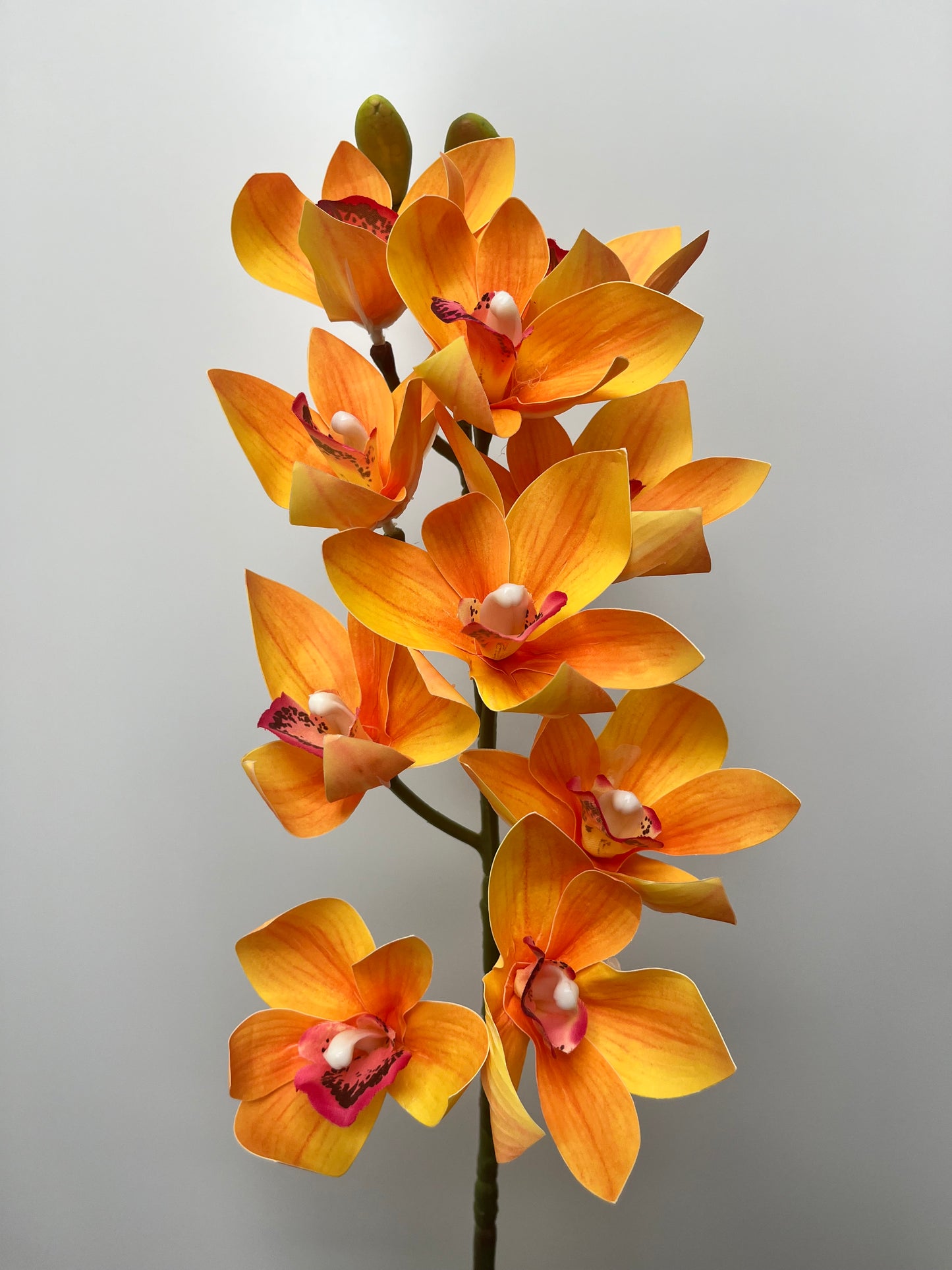 Orange Orchid Cymbidium Single Stem Artificial Faux Flowers
