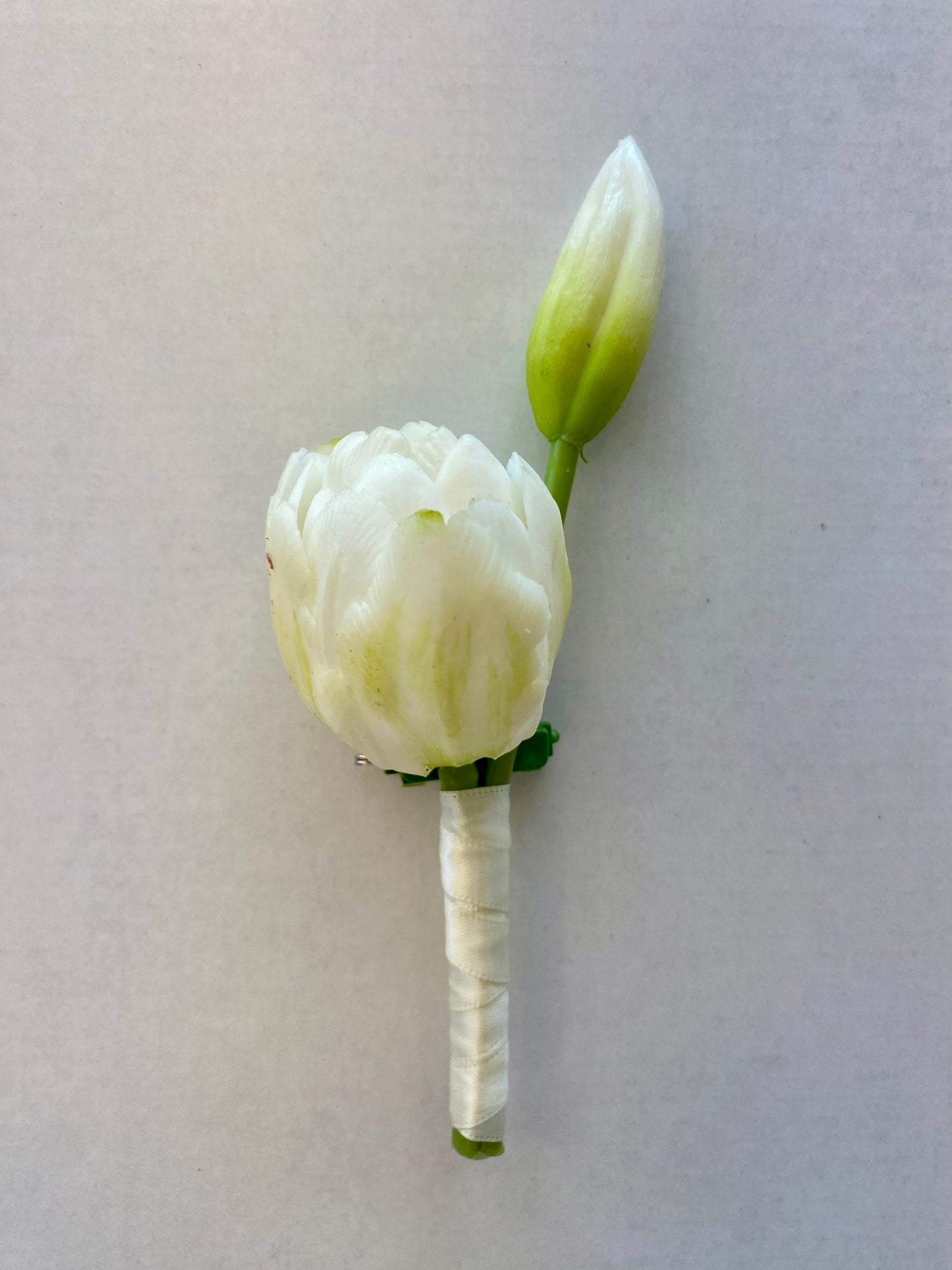 Real Touch White Twin Tulips Buttonhole