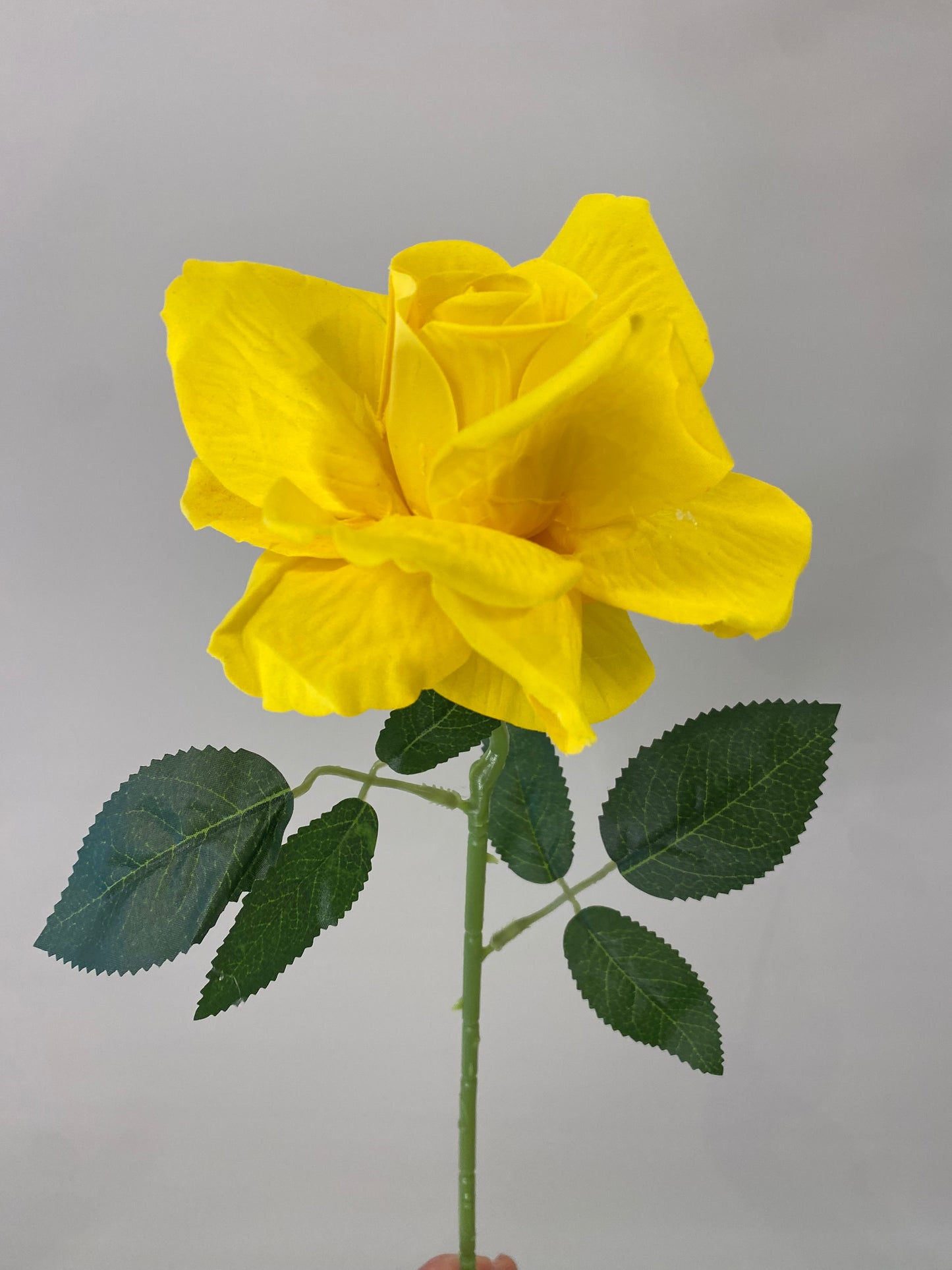 Yellow Velvet Rose Single Stem Artificial Faux Flower