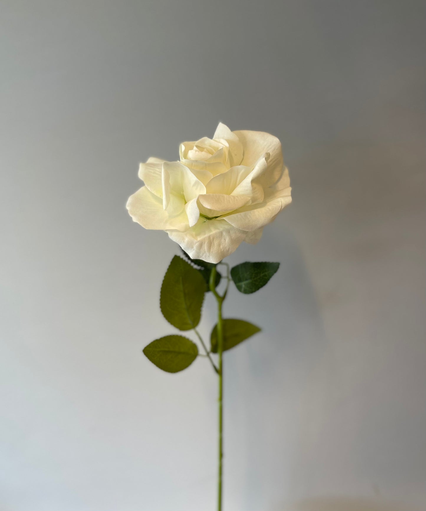 White Velvet Rose Single Stem Artificial Flower Faux Flower