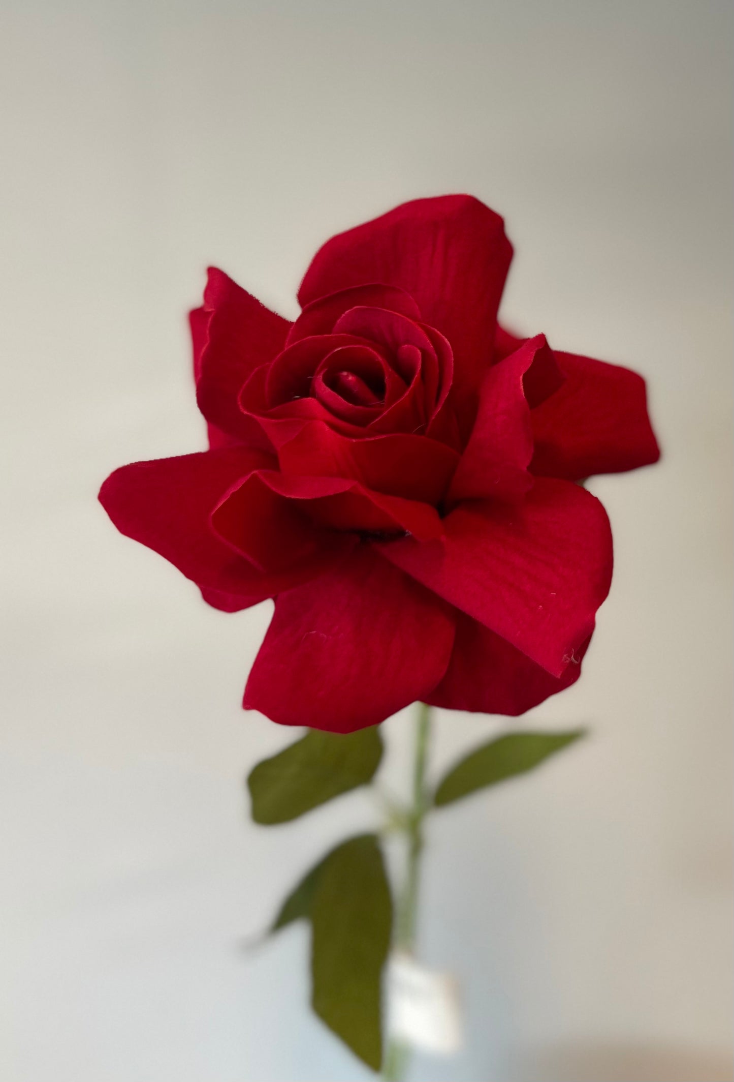 Red Velvet Rose Single Stem Artificial Flower Faux Flower