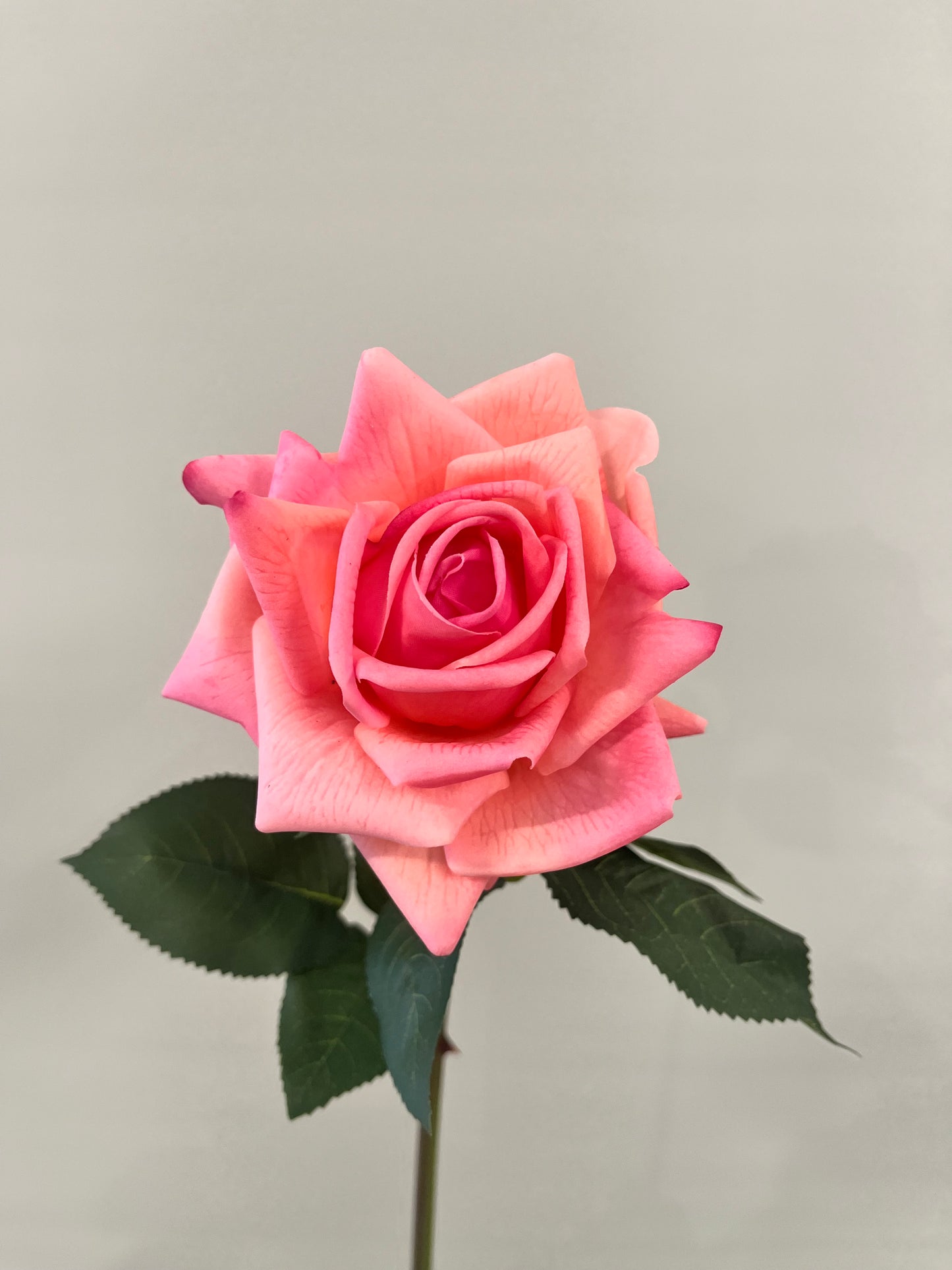Real Touch Coral Pink Tiarna Rose Single Stem Artificial Faux Flowers