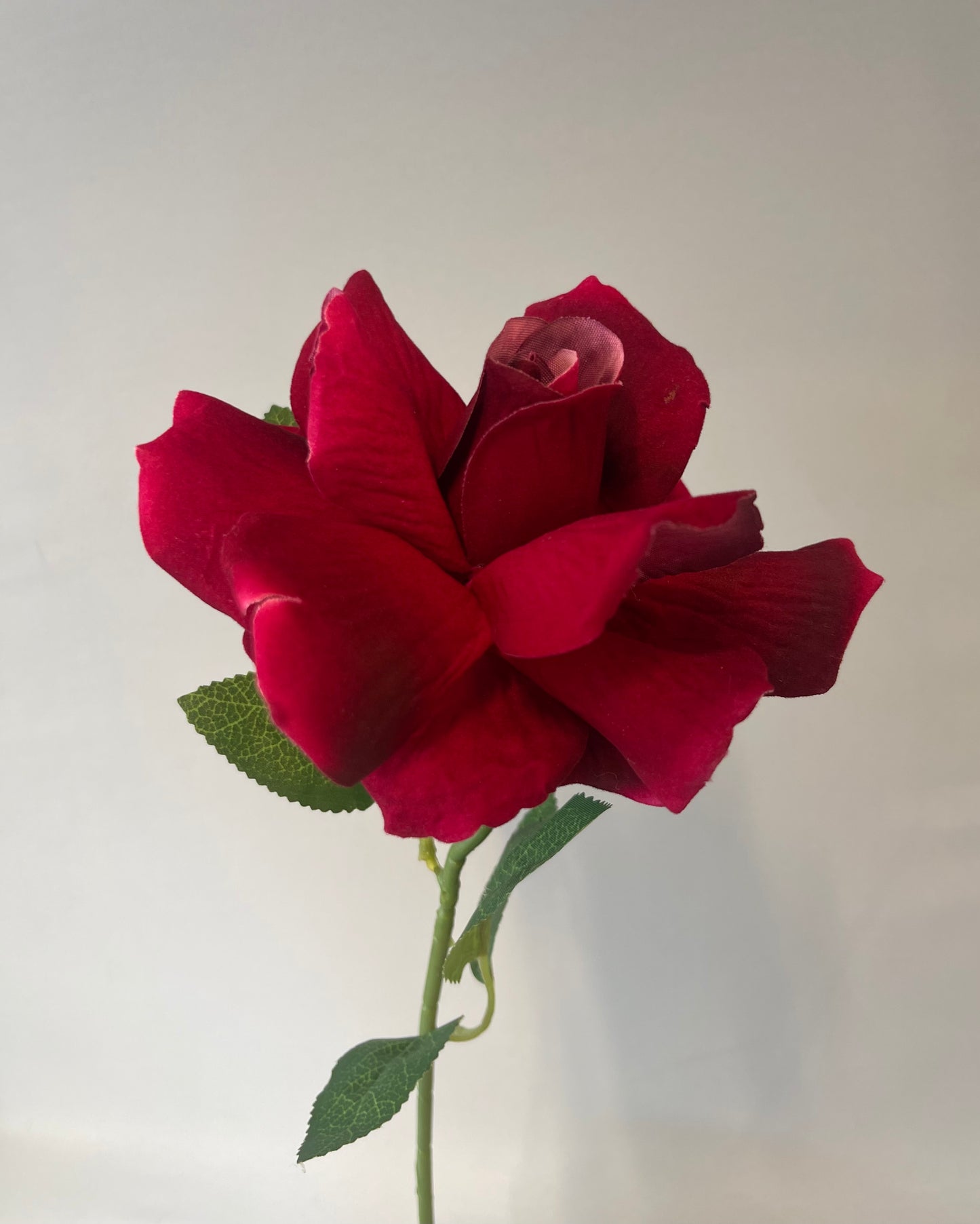 Burgundy Red Velvet Rose Single Stem Artificial Faux Flower