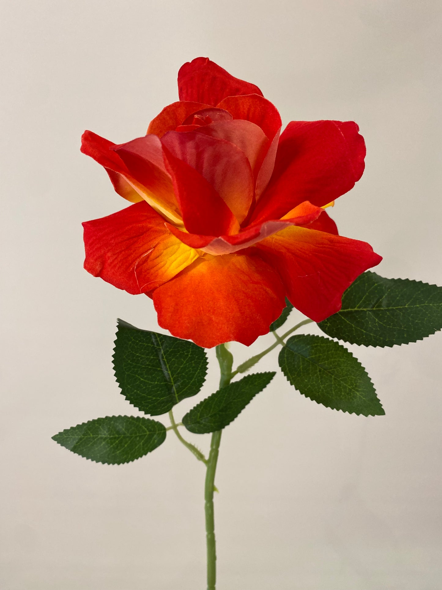 Fire Red Velvet Rose Single Stem Artificial Faux Flower