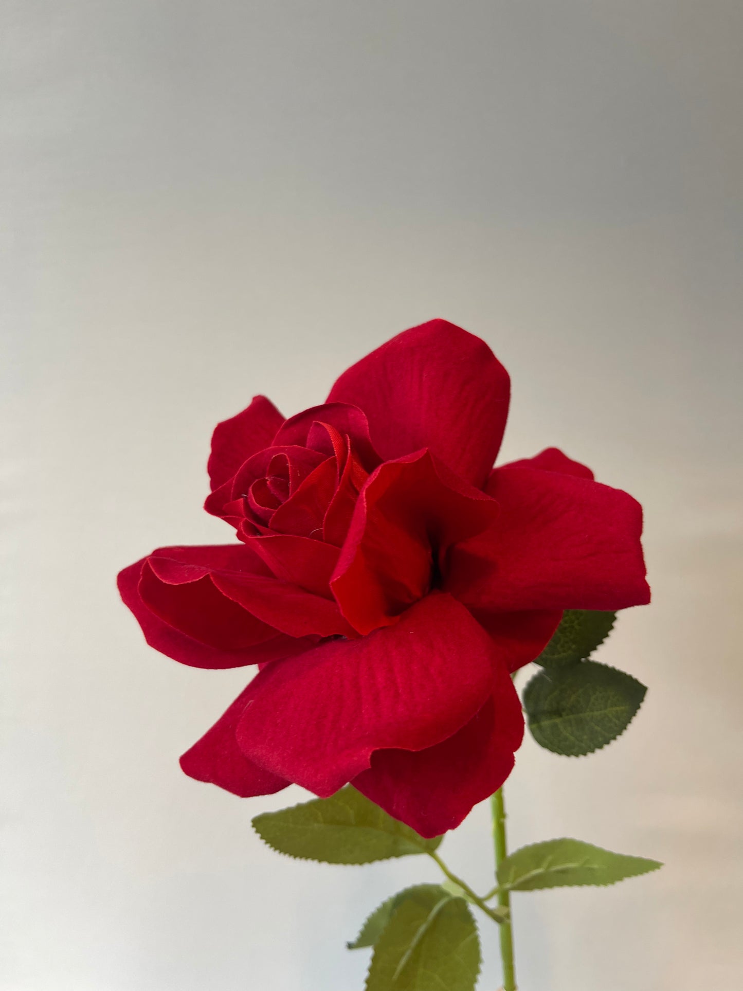 Red Velvet Rose Single Stem Artificial Flower Faux Flower