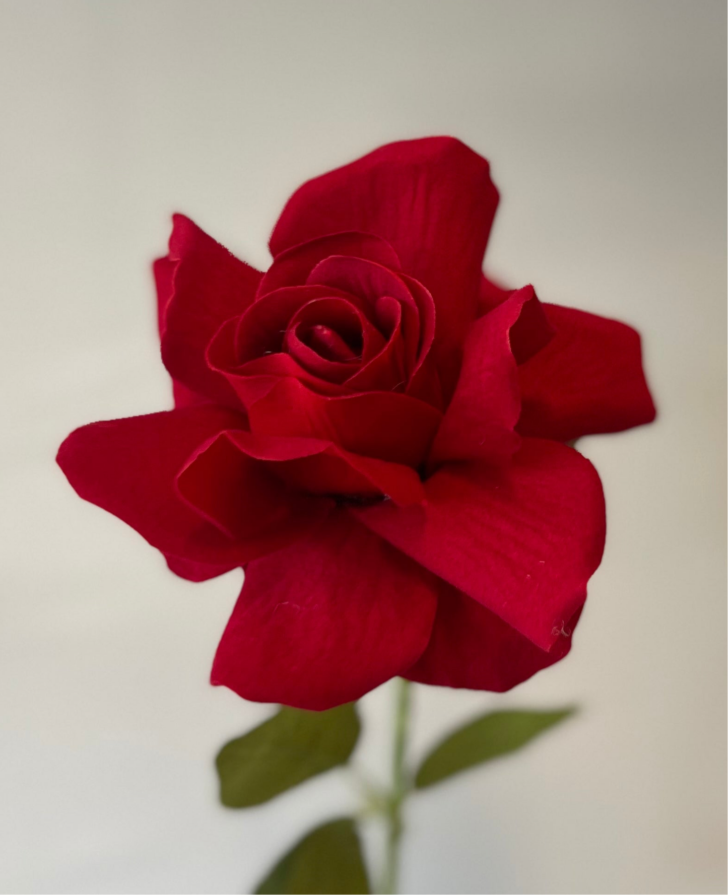 Red Velvet Rose Single Stem Artificial Flower Faux Flower
