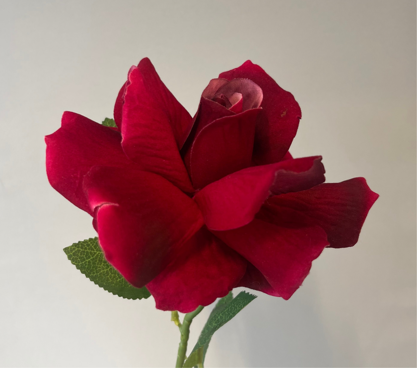 Burgundy Red Velvet Rose Single Stem Artificial Faux Flower