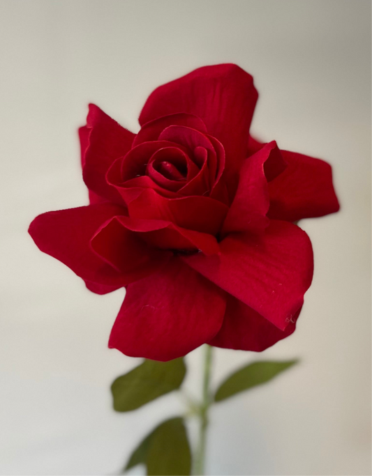Red Velvet Rose Single Stem Artificial Flower Faux Flower