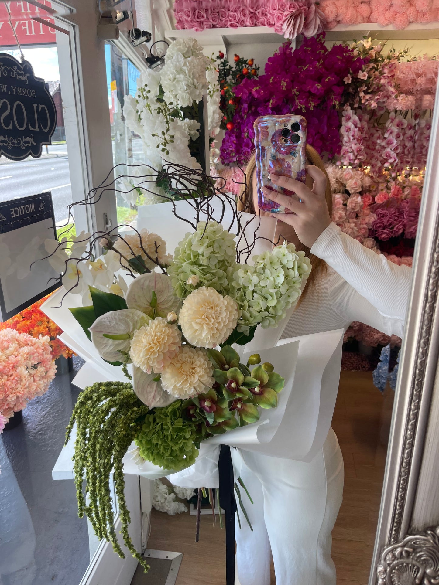 Lila Artificial Flowers Faux Flowers Wrapped Bouquet Arrangement