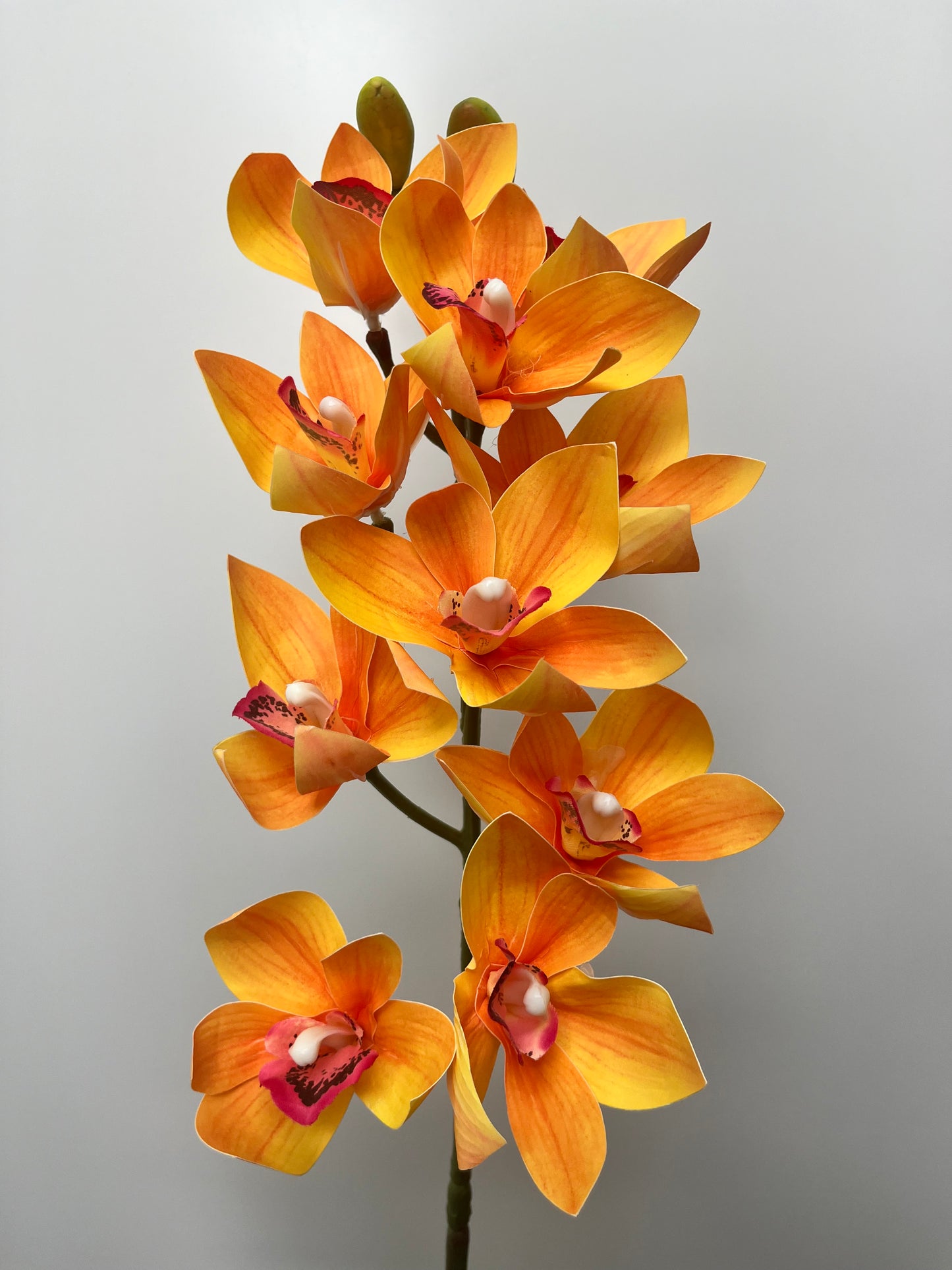 Orange Orchid Cymbidium Single Stem Artificial Faux Flowers