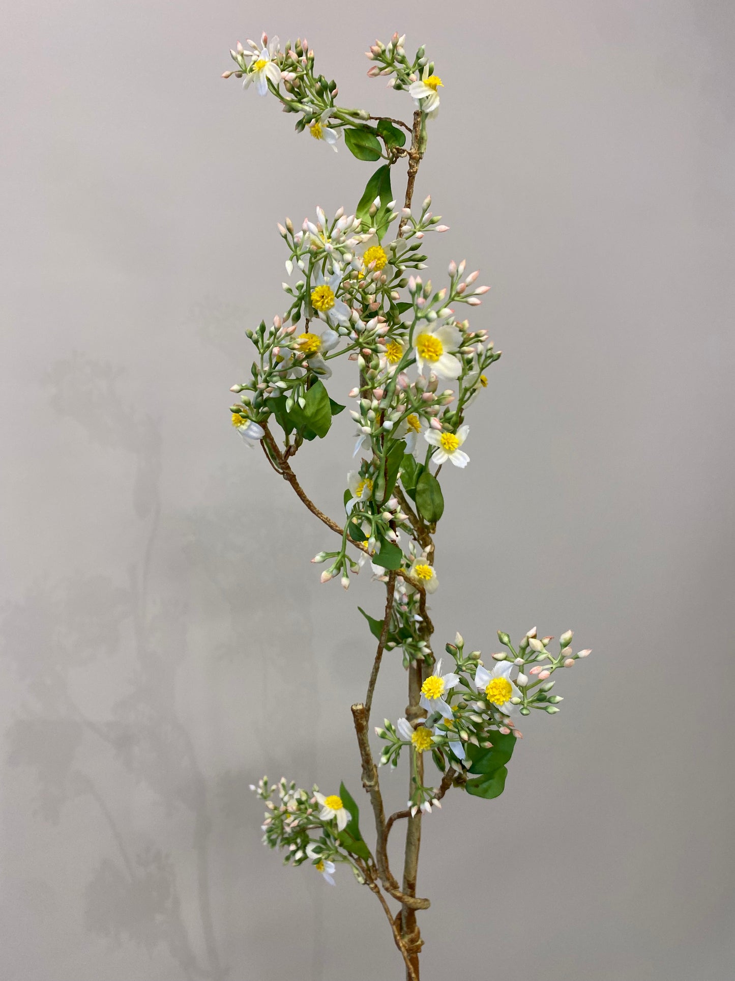 Green and White Branch Single Stem Artificial Faux Flowers