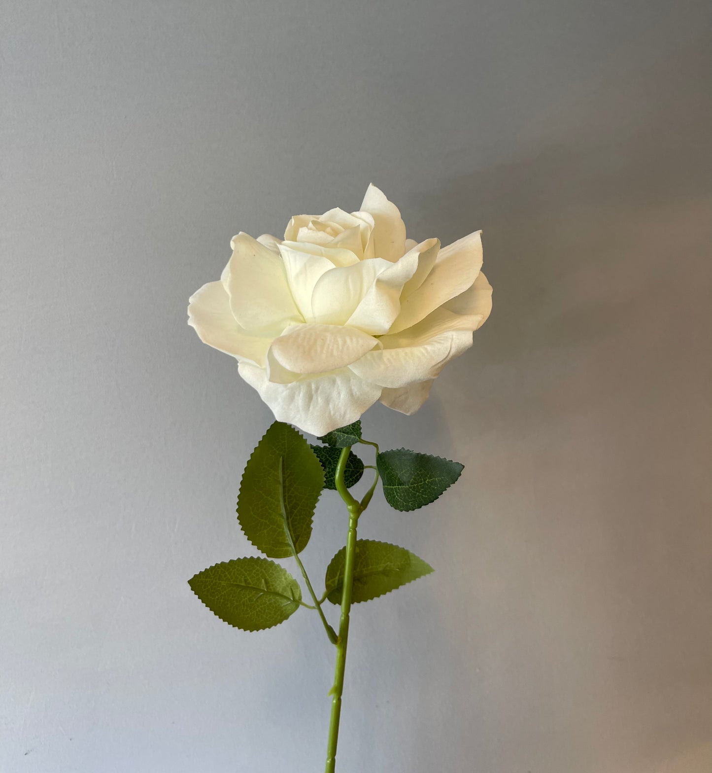 White Velvet Rose Single Stem Artificial Flower Faux Flower