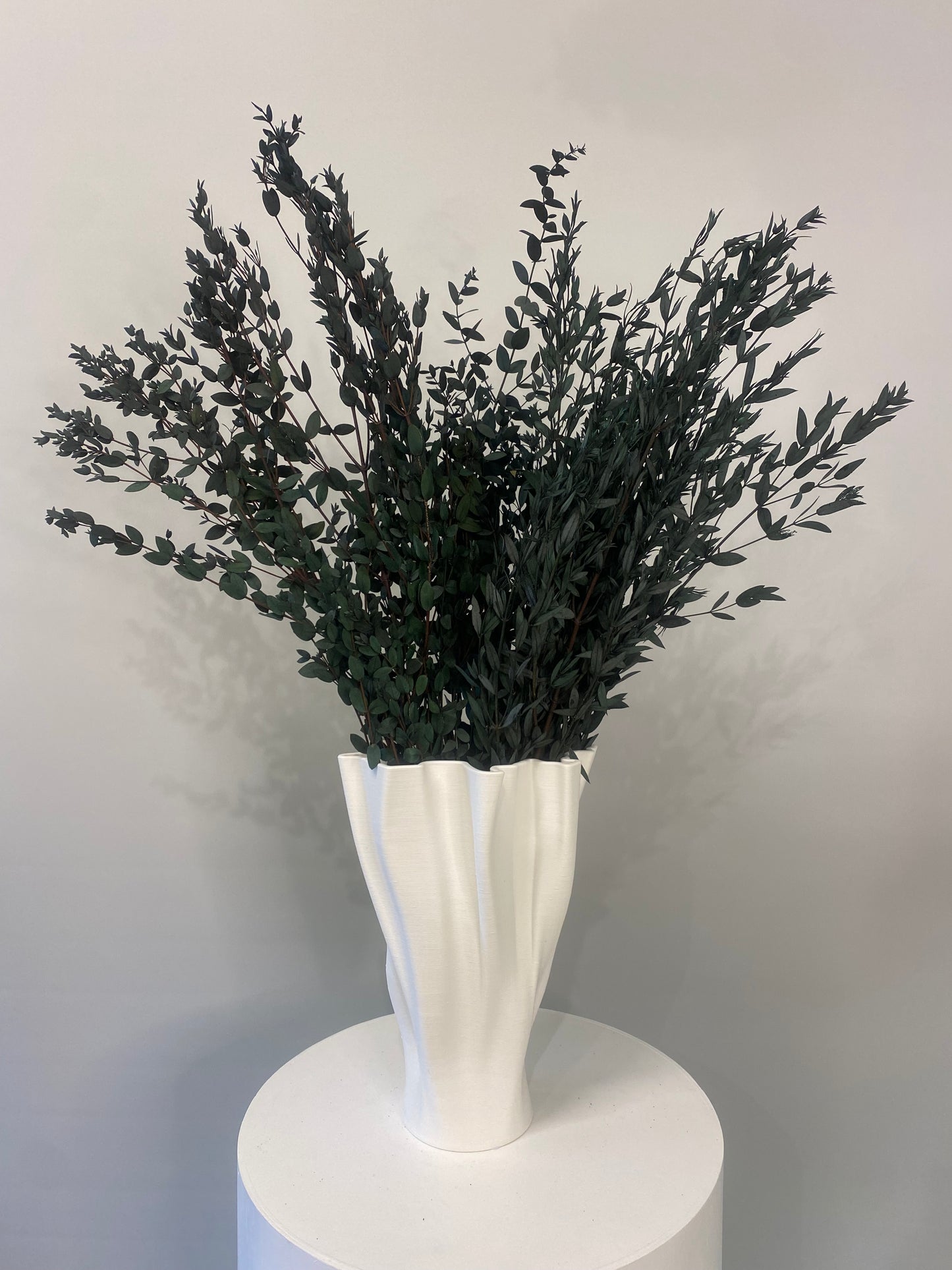 Dried Green Ruscus Flower Arrangement & Elite Sculpture Vase