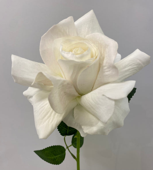 White Velvet Rose Single Stem Artificial Flower Faux Flower