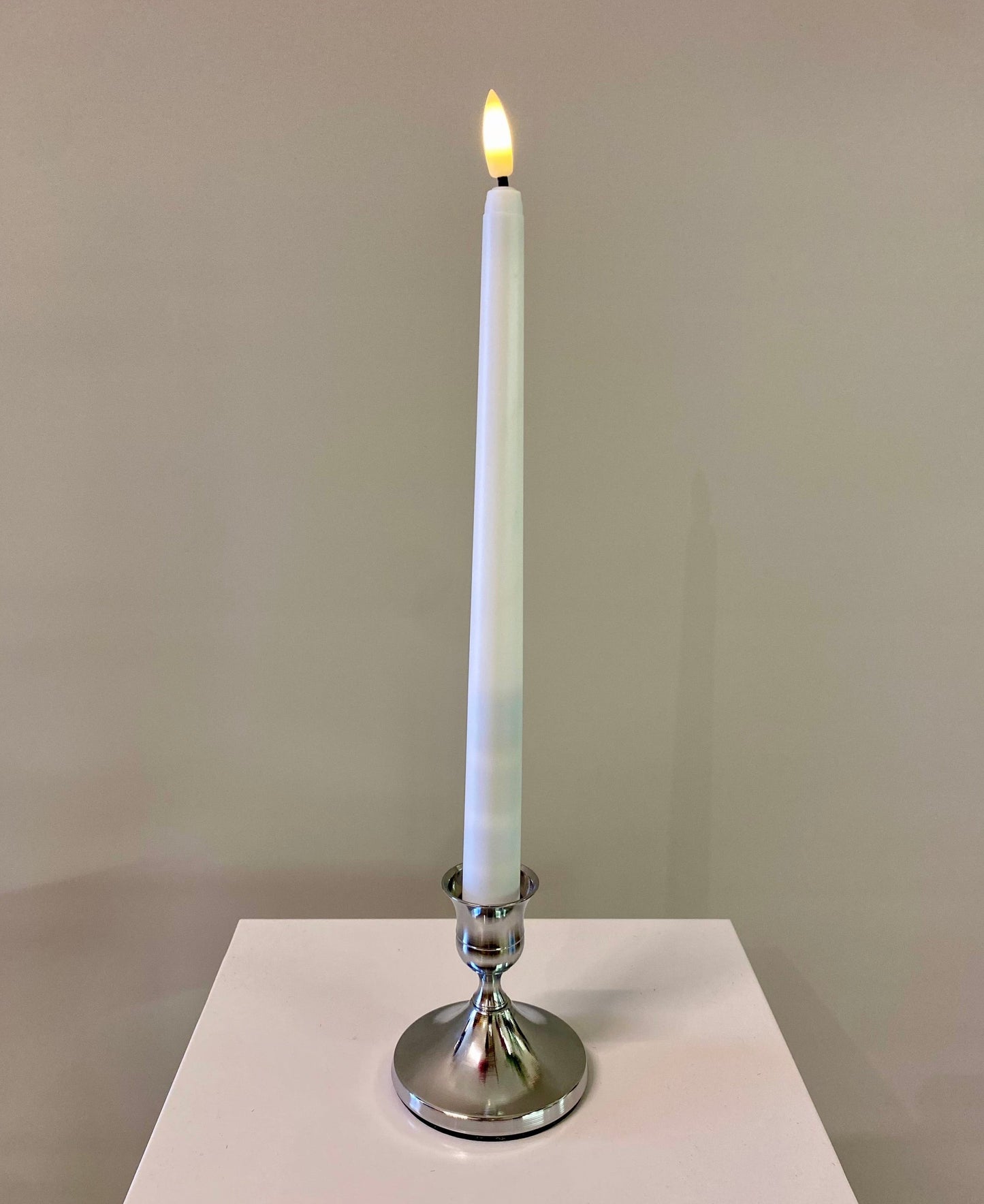 Silver Metal Candle Holder & White Led Taper Candle