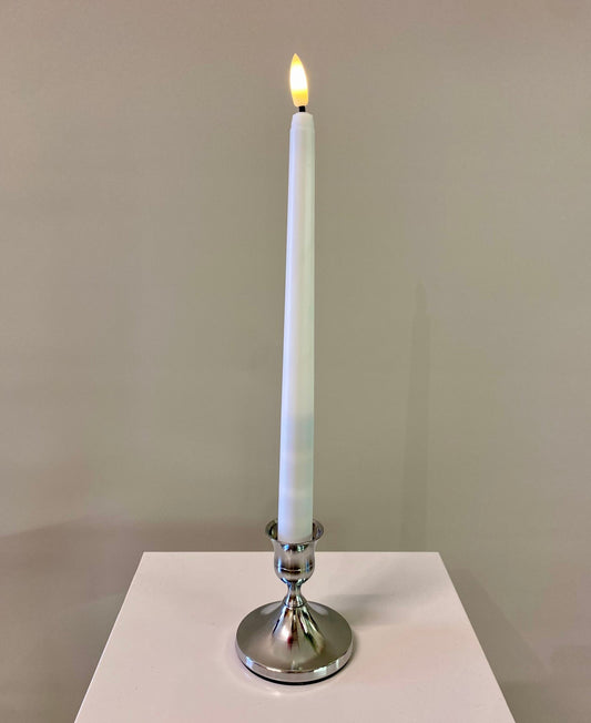 Silver Metal Candle Holder & White Led Taper Candle