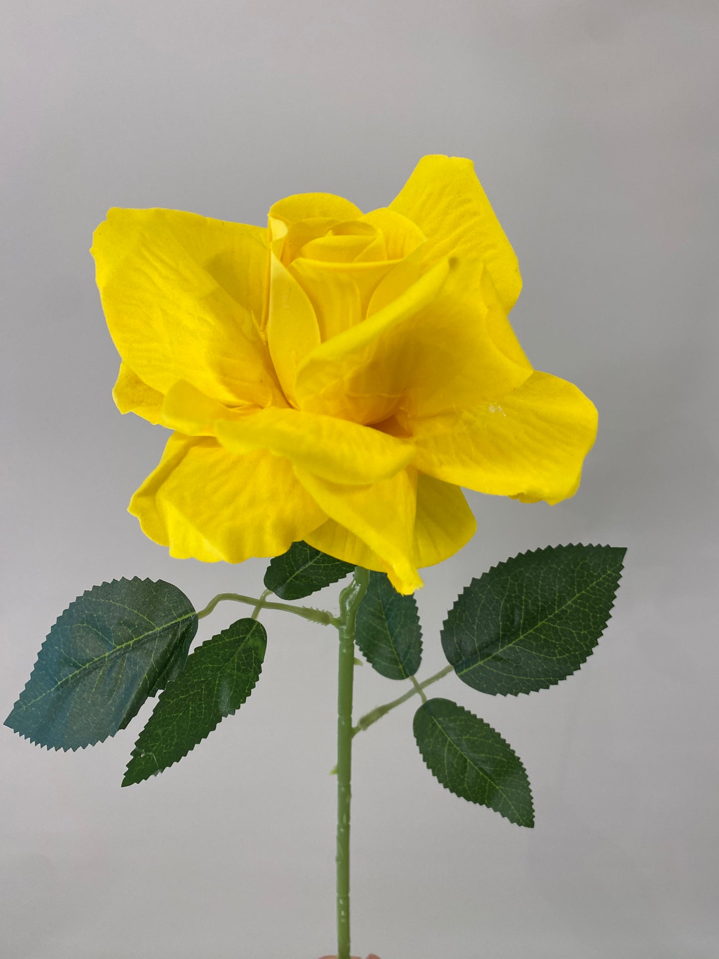 Yellow Velvet Rose Single Stem Artificial Flower Faux Flower