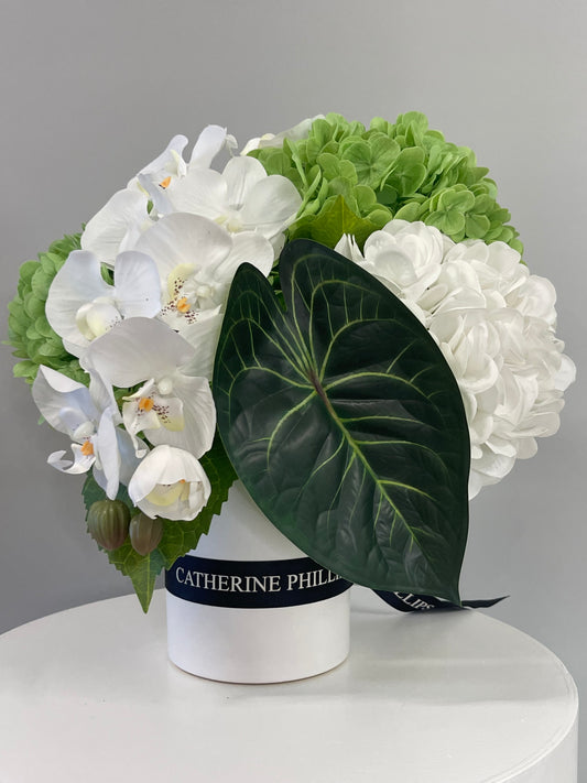 White Orchid Hydrangea Arrangement, Artificial Flowers Arrangement, Faux Flowers Arrangement