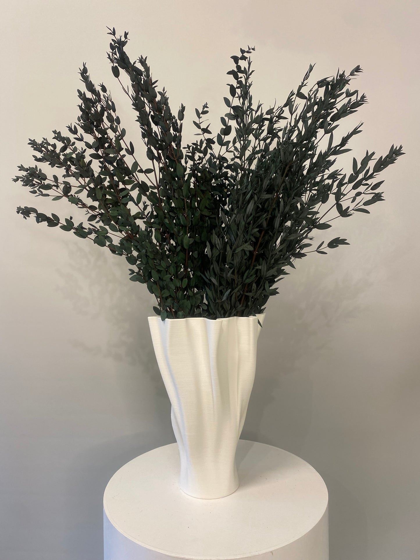 Dried Green Ruscus Flower Arrangement & Elite Sculpture Vase