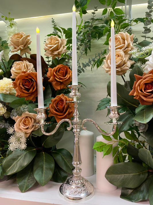 Hire 200 Assorted Silver/Gold Metal Candle Holders & White LED Taper Candles, Please Contact Us,