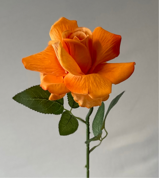 Orange Velvet Rose Single Stem Artificial Flower Faux Flower