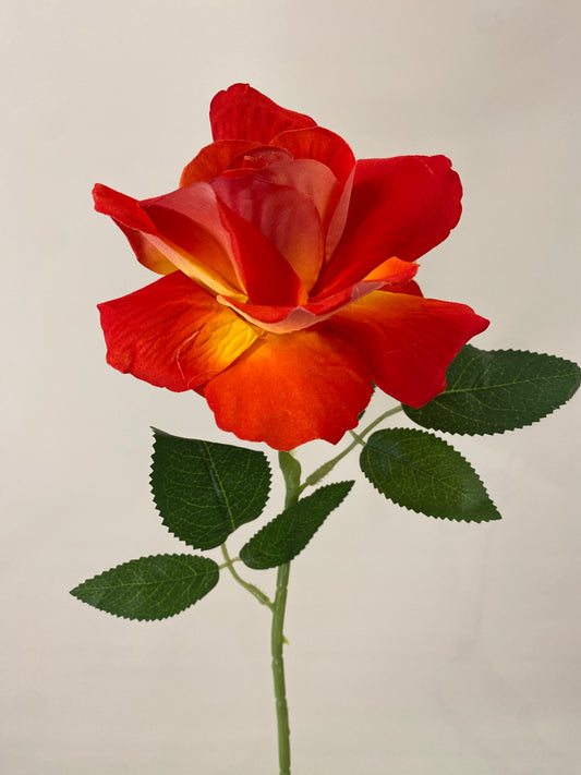 Fire Velvet Rose Single Stem Artificial Flower Faux Flower