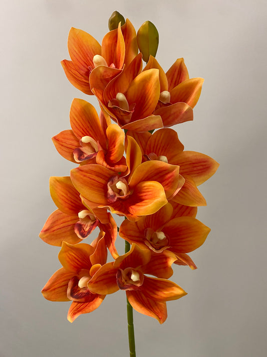 Orange Orchid Cymbidium Real Touch Single Stem Artificial Flowers