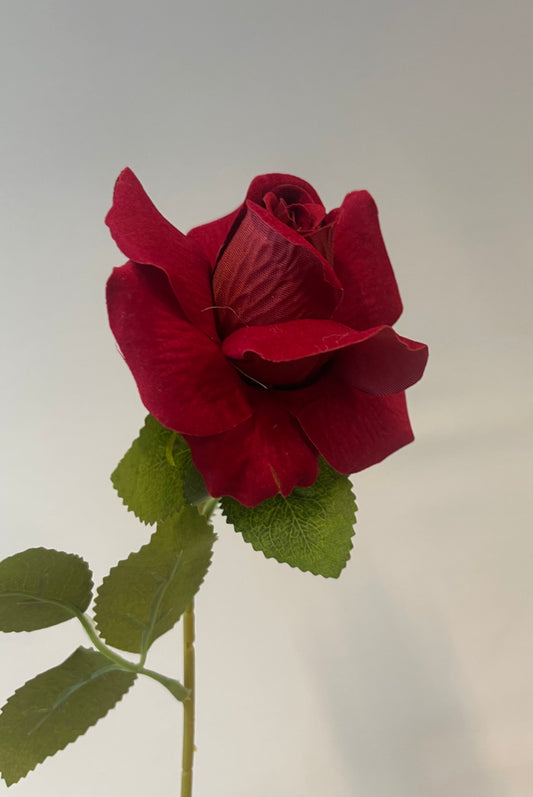 Mini Deep Red Velvet Rose Single Stem Artificial Flower Faux Flower