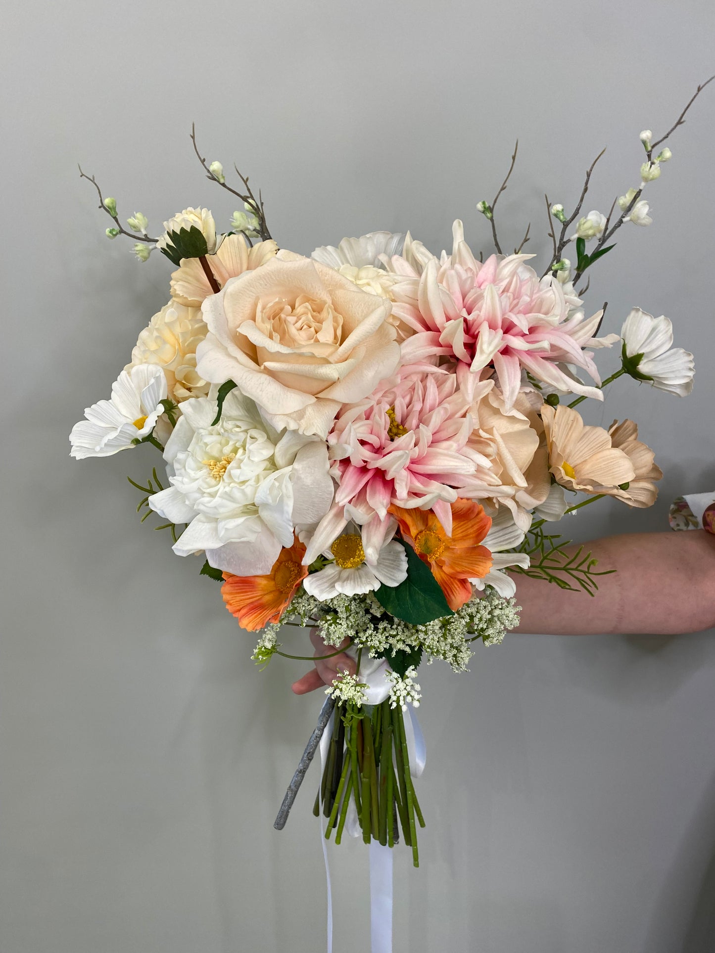 Catherine Phillips, Gabby’s Orange  Pink & White Wedding Bouquet