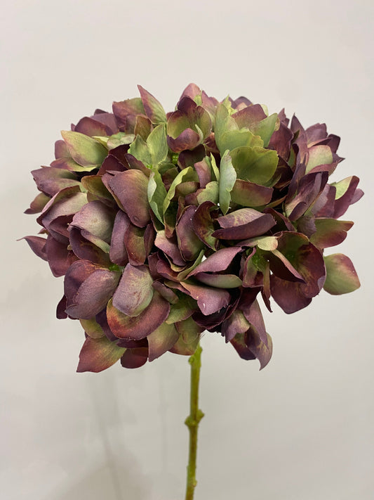 Real Touch Green Burgundy Hydrangea Single Stem Artificial Flower