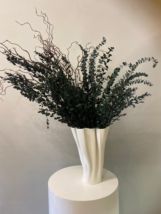 Dried Green Ruscus Flower Arrangement & Elite Sculpture Vase