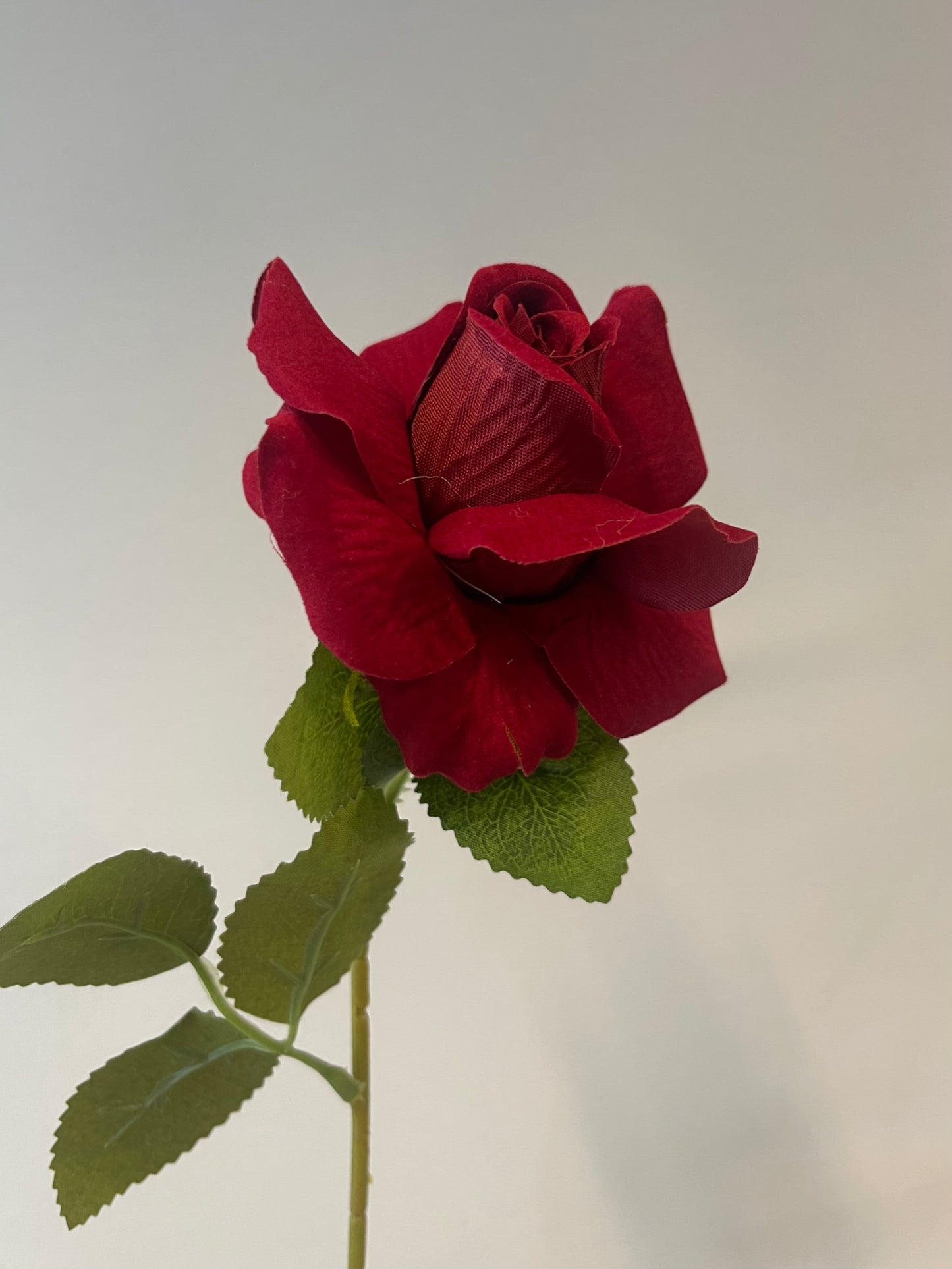 Mini Deep Red Velvet Rose Single Stem Artificial Flower Faux Flower