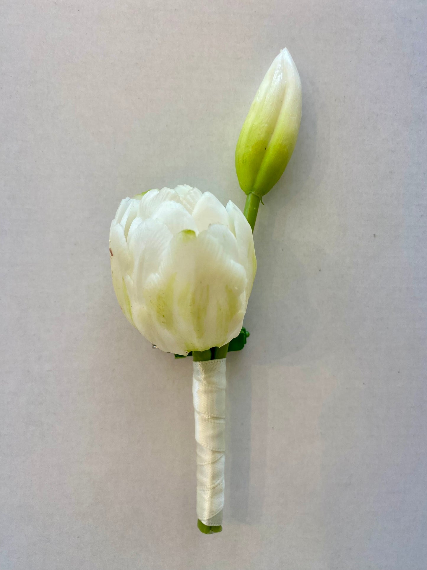 Real Touch White Twin Tulips Buttonhole