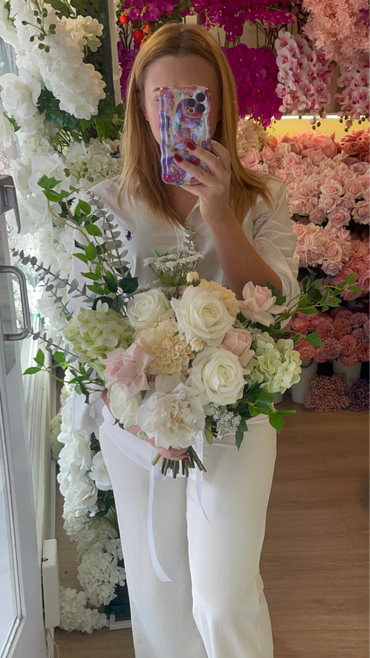 Catherine Phillips Green Whites and Soft Pinks Bridal Bouquet