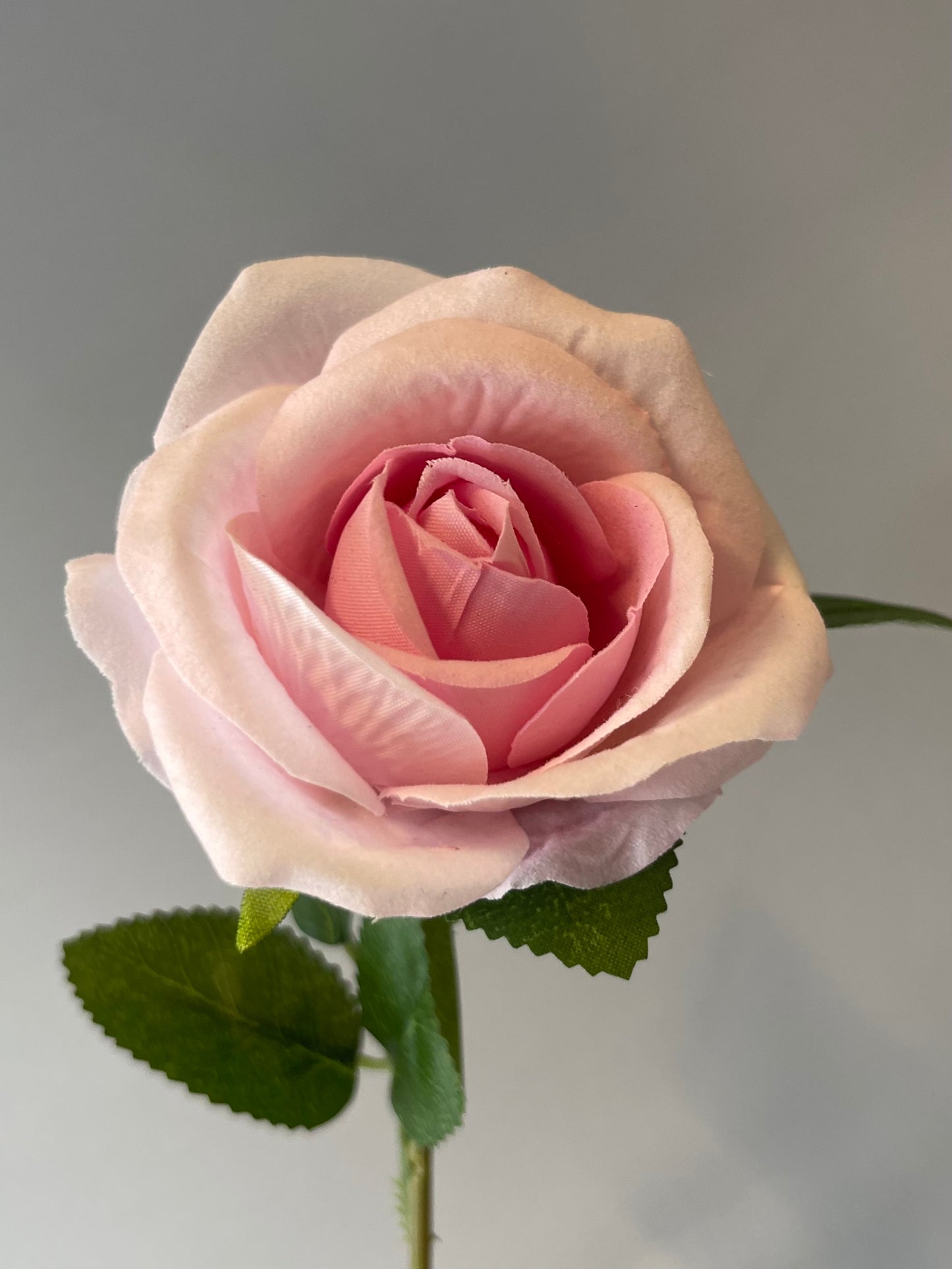 Mini Light Pink Velvet Rose Single Stem Artificial Flower Faux Flower