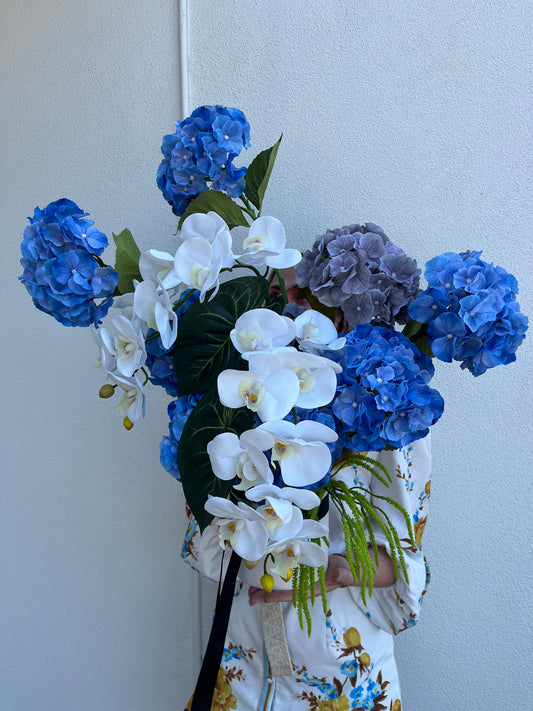 Georgiana Blue Hydrangea Arrangement Artificial Flowers Faux Flowers Arrangement