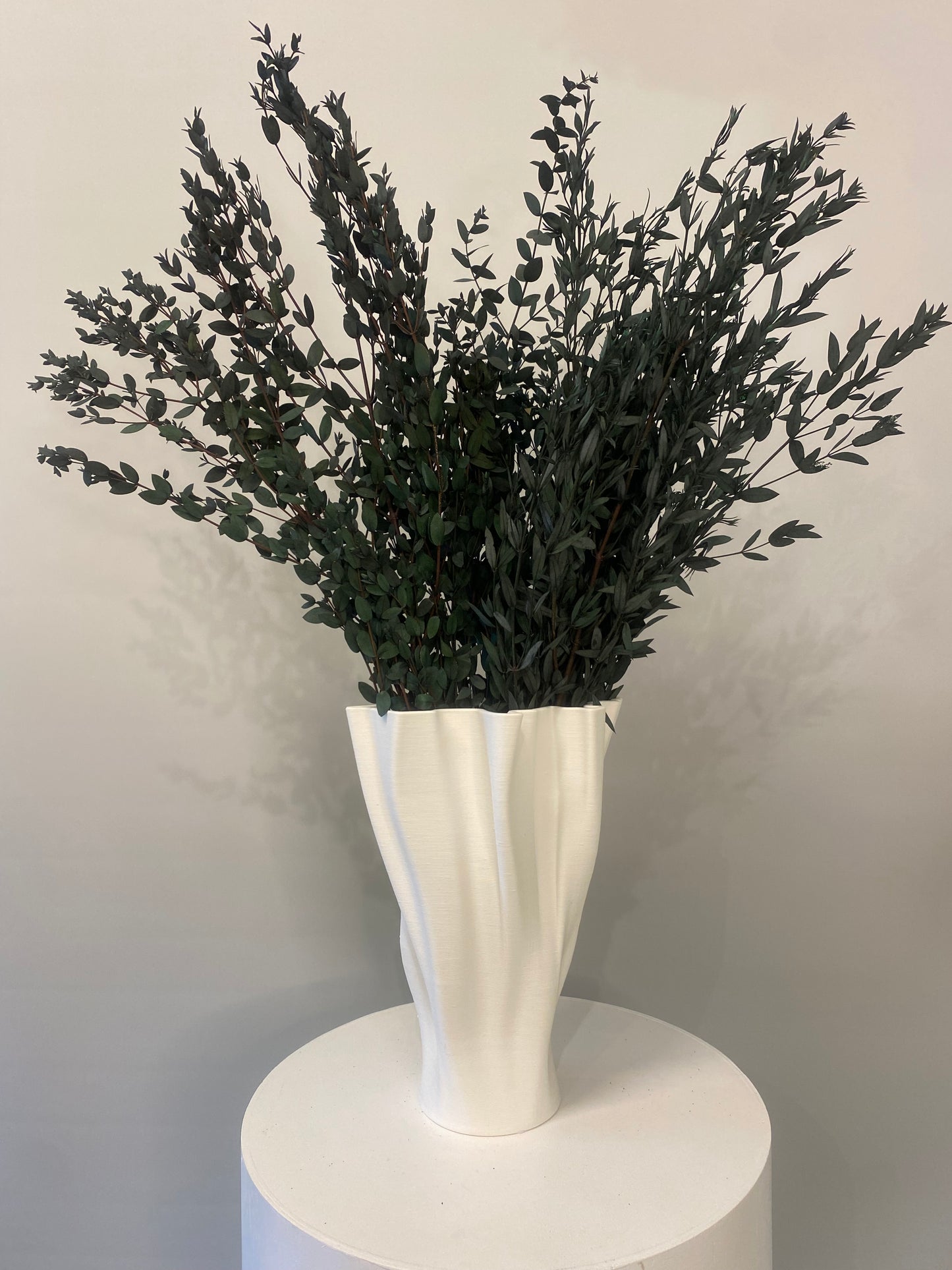 Dried Green Ruscus Flower Arrangement & Elite Sculpture Vase