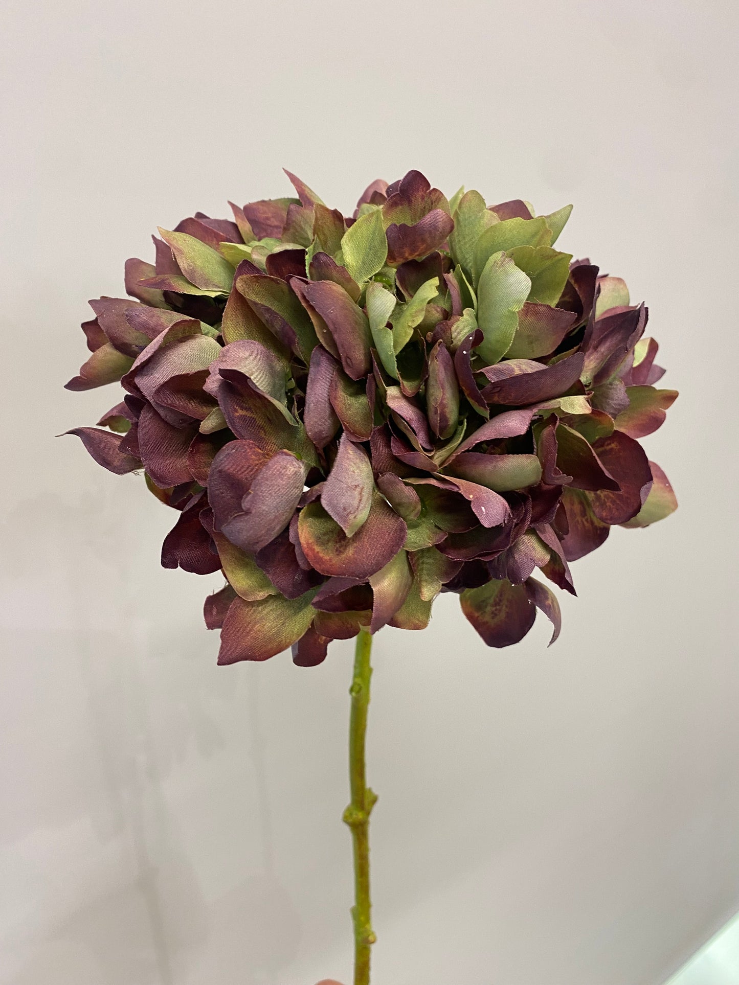 Real Touch Green Burgundy Hydrangea Single Stem Artificial Flower