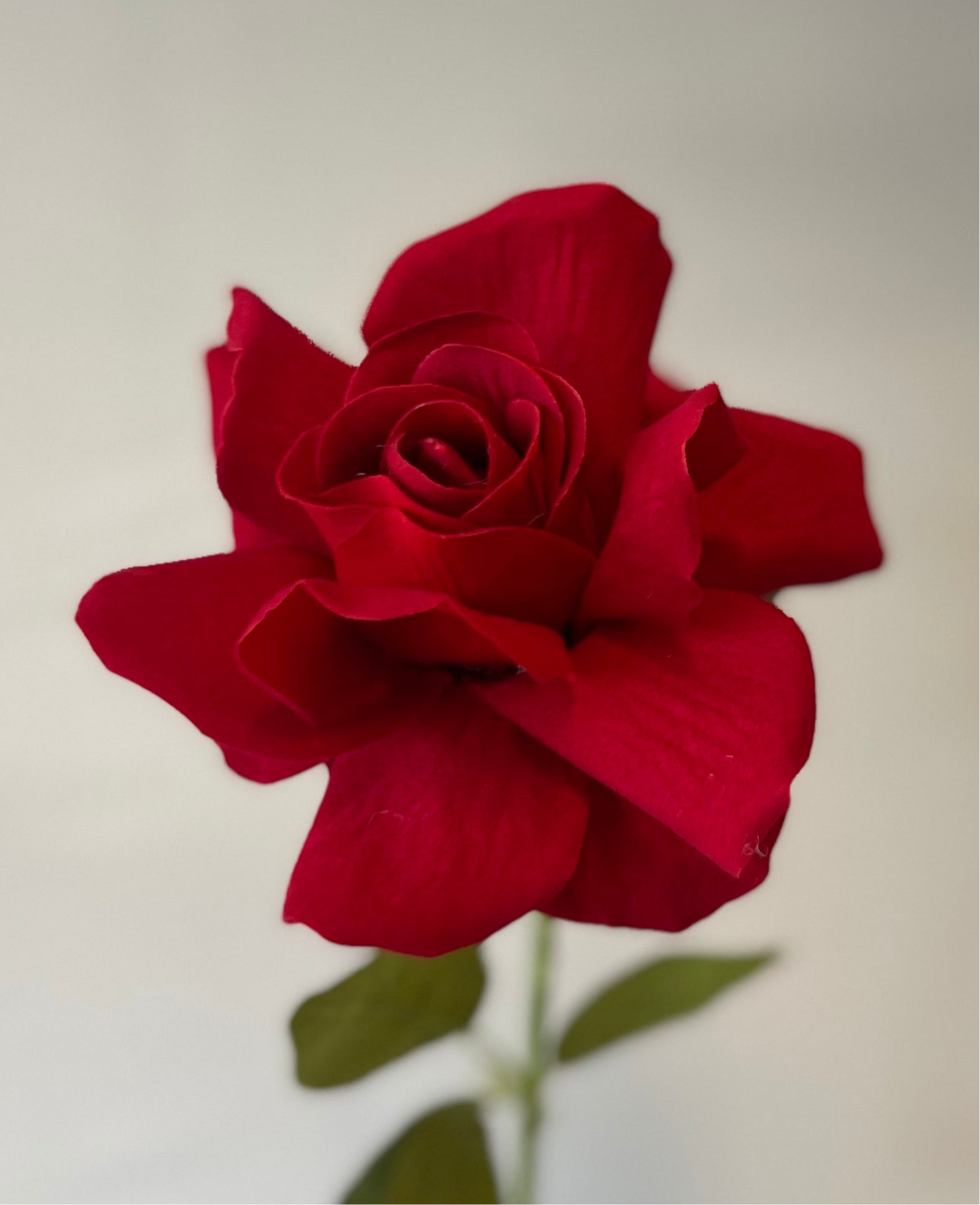 Deep Red Velvet Rose Single Stem Artificial Flower Faux Flower
