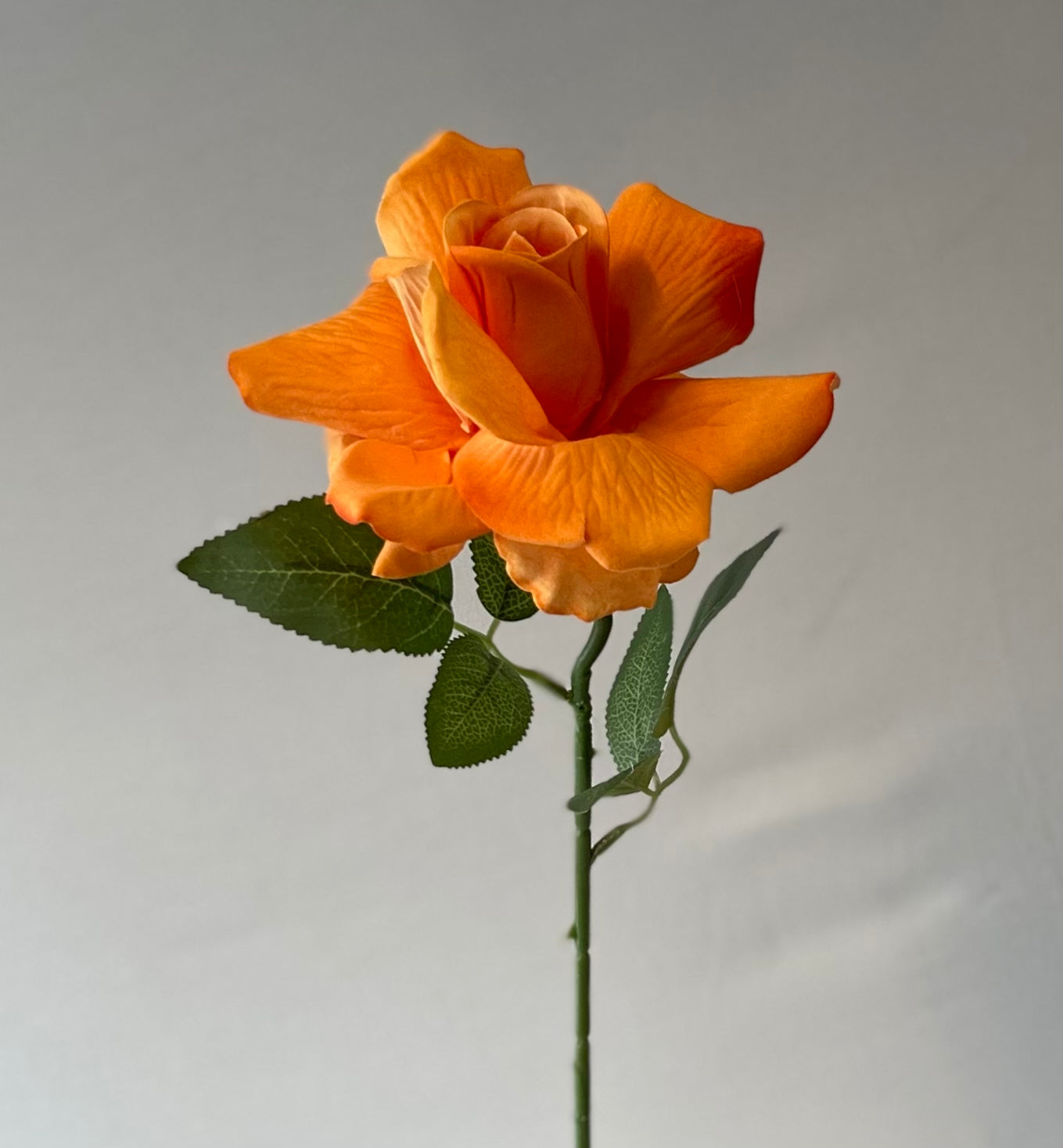Orange Velvet Rose Single Stem Artificial Flower Faux Flower