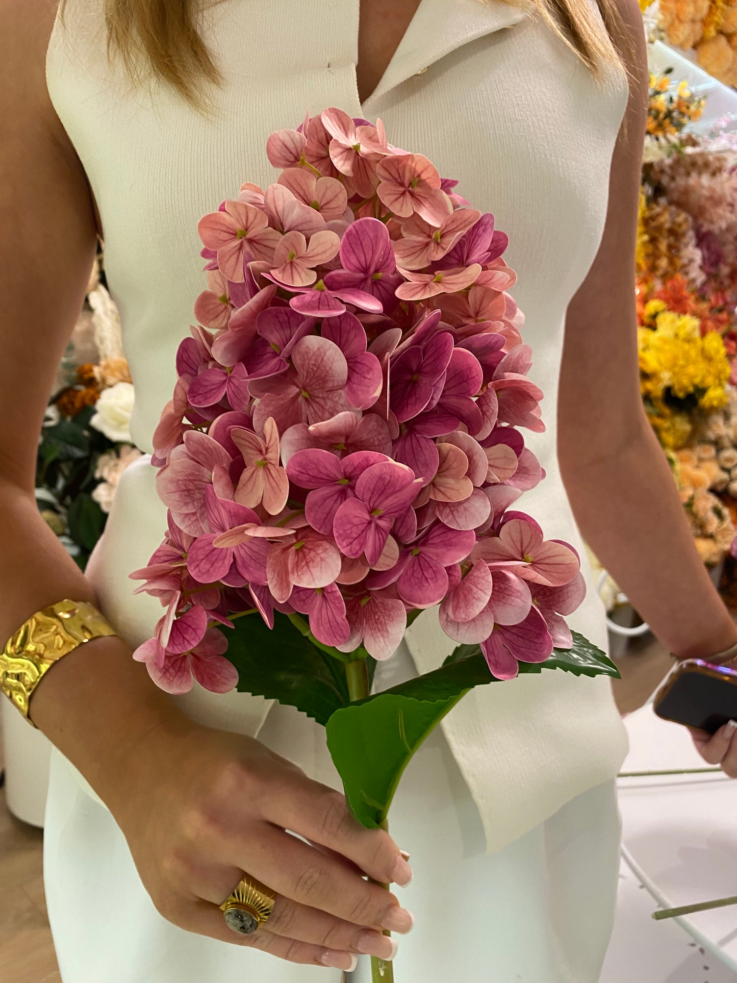 Hydrangea Paniculata Cone Real Touch Burgundy Single Stem - Artificial Flowers
