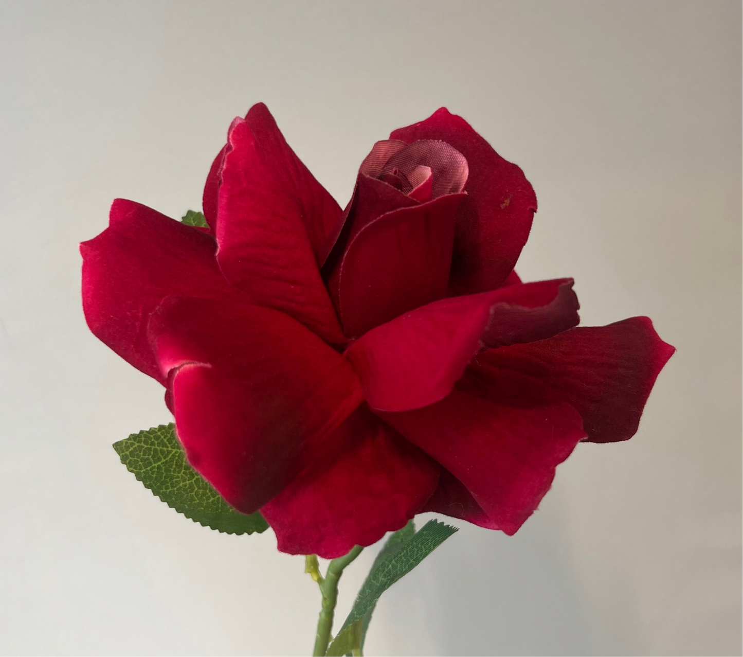 Burgundy Red Velvet Rose Single Stem Artificial Flower Faux Flower