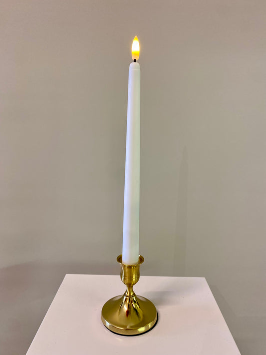 Gold Metal Candle Holder & White Led Taper Candle