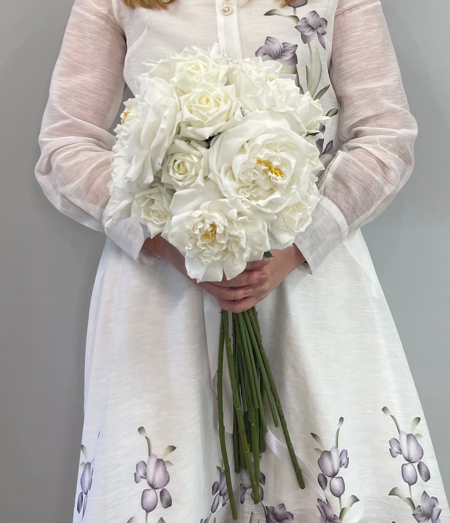 White Peony Bridal Bouquet - 16 flowers  (Artificial flowers Faux Flowers)
